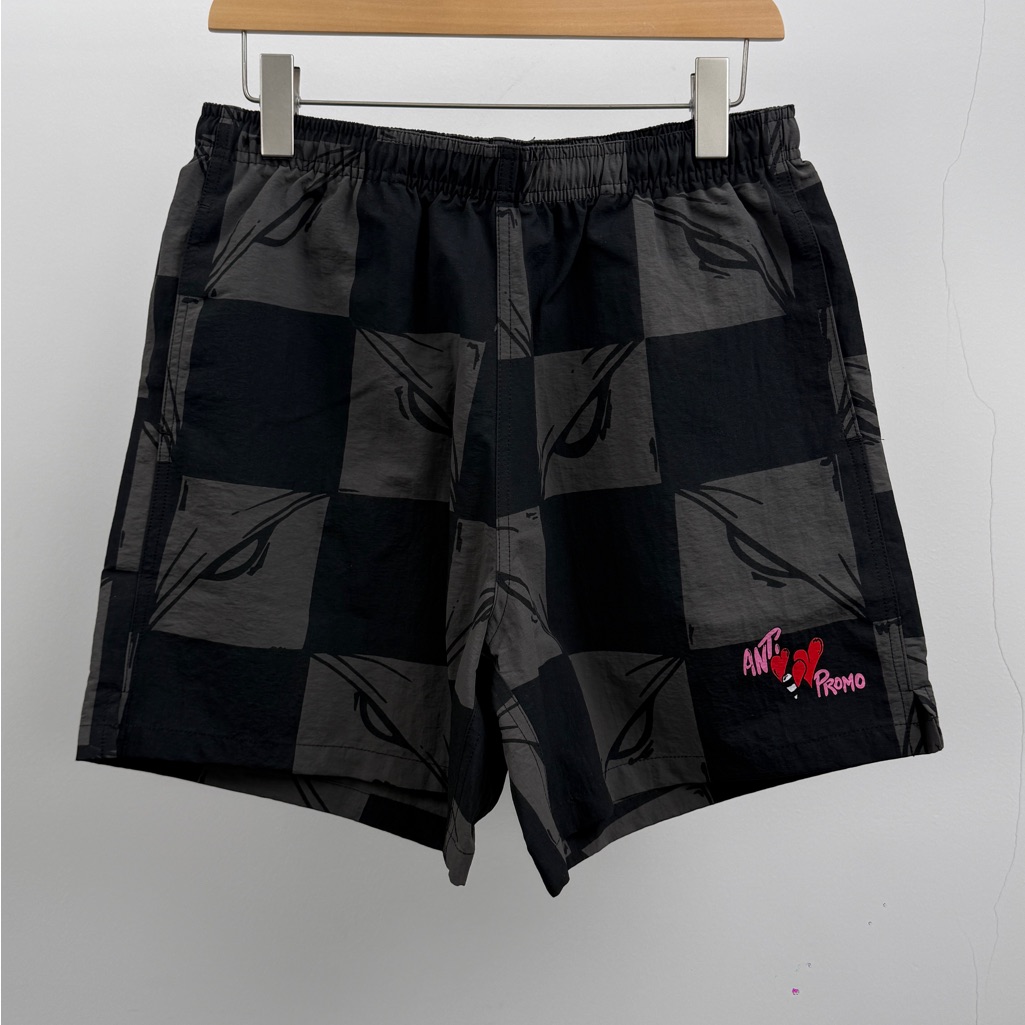 Black & Charcoal Check Athletic Shorts